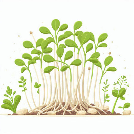 Sprouts of microgreen on a white background. Vector illustration.のイラスト素材