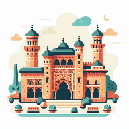 Vector illustration of Taj Mahal in Agra, Uttar Pradesh, Indiaのイラスト素材