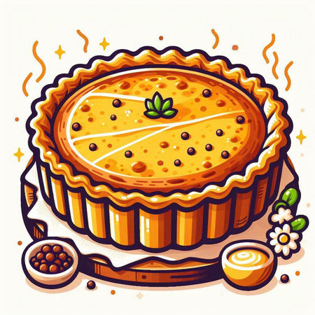 Illustration of a pie with pumpkin and cinnamon. Vector illustration.のイラスト素材