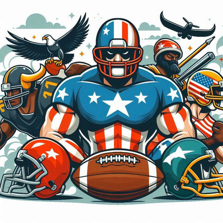 American football player with helmet, ball and american flag. Vector illustrationのイラスト素材