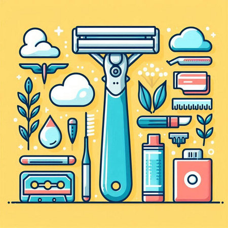 Shaving equipment and accessories. Vector illustration in line art style.のイラスト素材