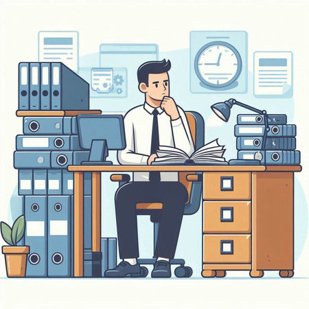 Businessman working in office. Vector illustration in flat cartoon style.のイラスト素材