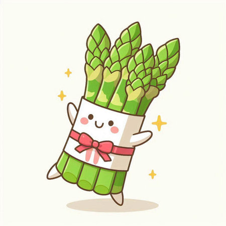 Cute asparagus cartoon character with bow tie. Vector illustrationのイラスト素材