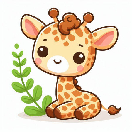 Cute cartoon giraffe sitting on the grass. Vector illustration.のイラスト素材