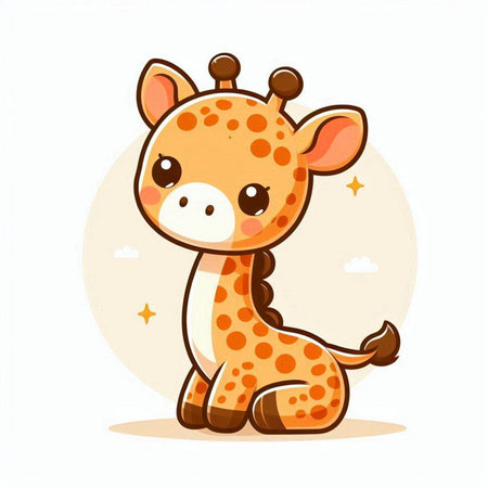 Cute cartoon giraffe sitting on the white background. Vector illustrationのイラスト素材