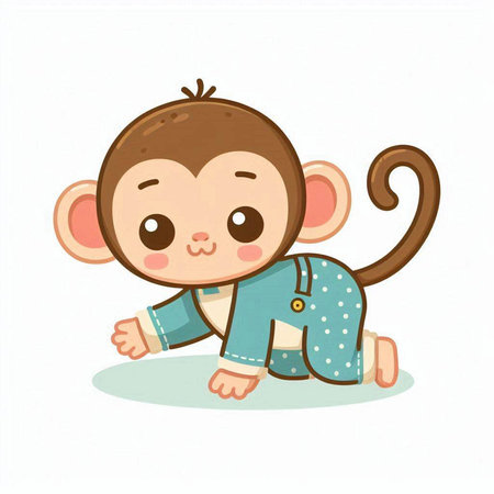 Cute monkey isolated on a white background. Vector illustration in cartoon style.のイラスト素材