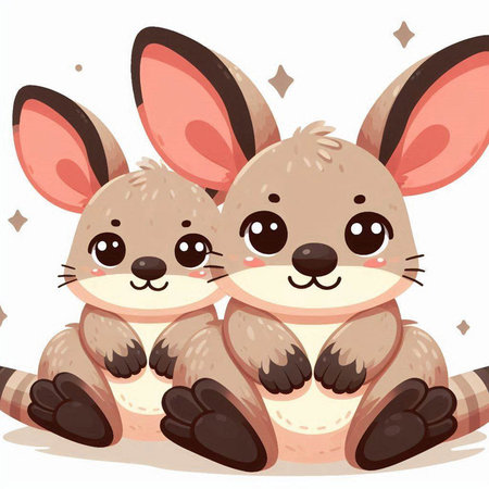 Cute cartoon kangaroos sitting on a white background.のイラスト素材
