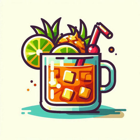 Cocktail with rum, orange juice and ice. Vector illustration.のイラスト素材