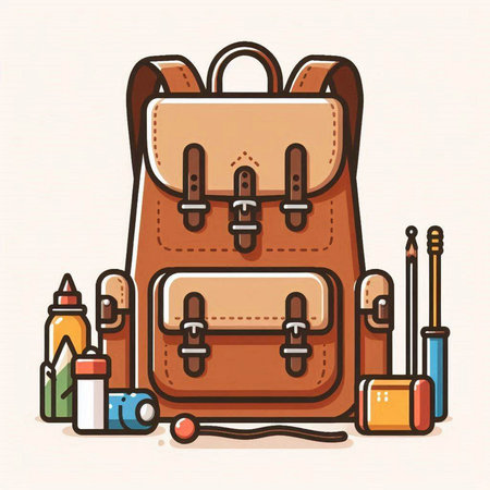 Backpack with cosmetics. Vector illustration of a backpack with cosmetics.のイラスト素材