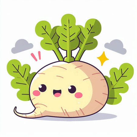Cartoon radish vector illustration. Cute kawaii vegetable character.のイラスト素材