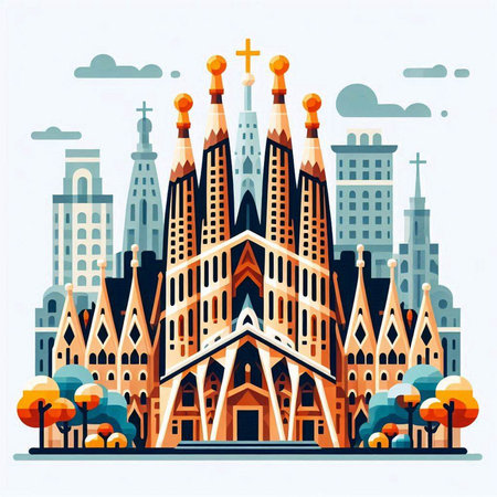 Church of the Sacred Heart of Jesus in Paris, France. Vector illustrationのイラスト素材