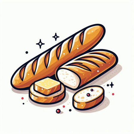 Baguette, bread and cheese on white background, vector illustrationのイラスト素材