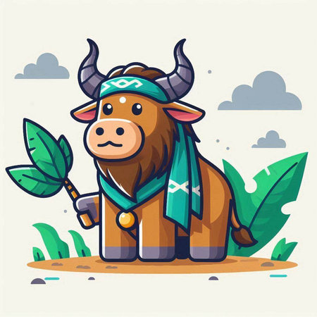 Cute cartoon cow in the jungle. Vector illustration in a flat style.のイラスト素材