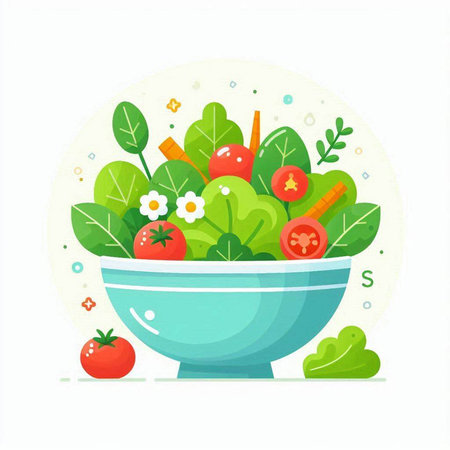 Vegetable salad in a bowl. Vector illustration in flat style.のイラスト素材