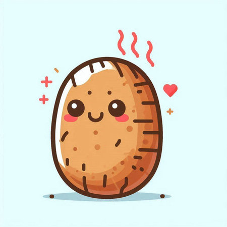 Cute happy potato character. Vector flat cartoon kawaii illustrationのイラスト素材