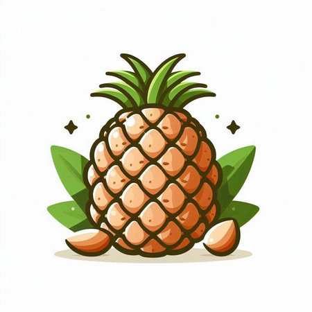 Pineapple with leaves isolated on white background. Vector illustration.のイラスト素材