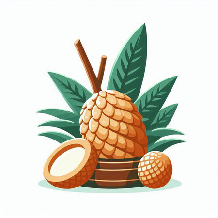 Fresh tropical fruit. Exotic fruits. Vector illustration in cartoon styleのイラスト素材