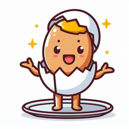 Egg cartoon character with happy expression on white background. Vector illustration.のイラスト素材