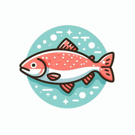 Vector illustration of a rainbow trout fish on a white background. Cartoon style.のイラスト素材