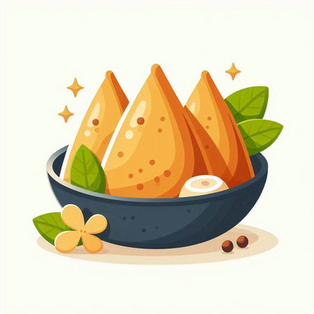 Indian dumplings in bowl. Traditional indian food vector illustrationのイラスト素材