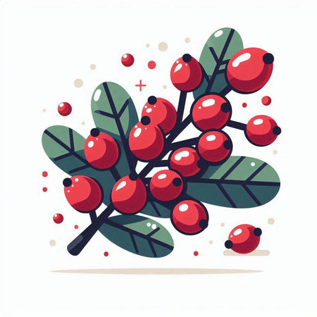 Hand drawn vector illustration of christmas tree branch with red berries.のイラスト素材