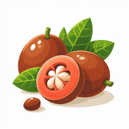 Sapodilla fruit isolated on white background. Vector illustration.のイラスト素材
