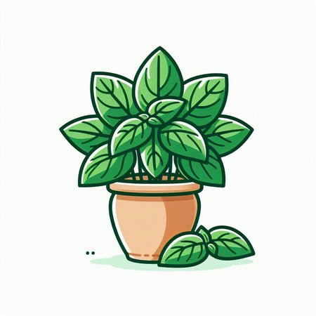 Illustration of a mint plant in a pot on a white backgroundのイラスト素材