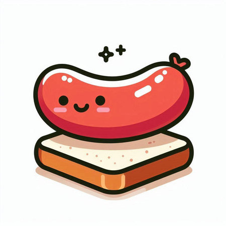 Sausage with bread on a white background. Vector illustration.のイラスト素材