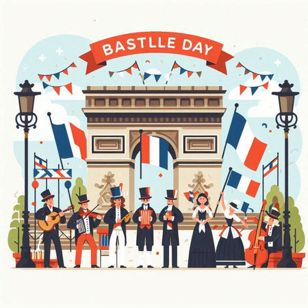 Bastille Day, France. Vector illustration in flat style.のイラスト素材