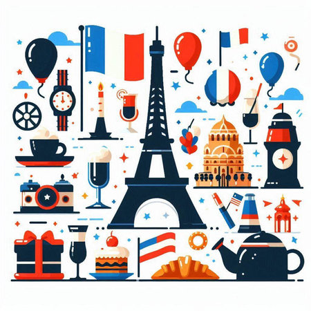 Travel and tourism icons set. Eiffel Tower, Paris, France, Italy, France, France, France. Vector illustration.のイラスト素材
