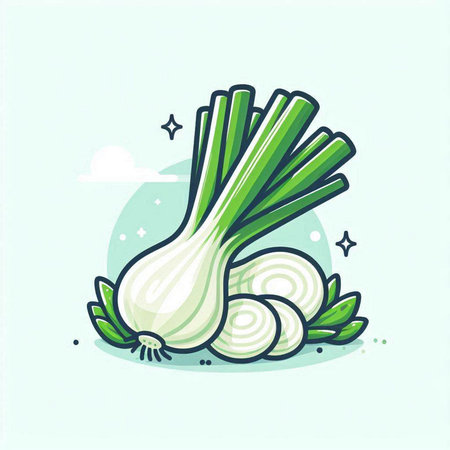 Illustration of fresh onion on a white background. Vector illustration.のイラスト素材