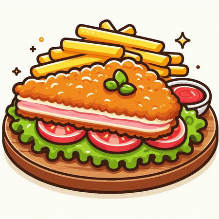 Illustration of a Steak Sandwich with French Fries and Tomatoのイラスト素材