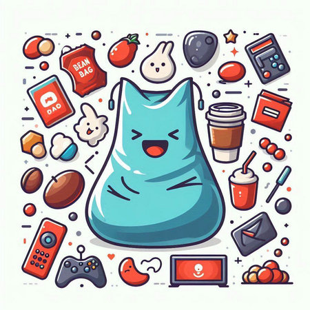 Funny cartoon trash bag with social media icons. Vector illustration.のイラスト素材