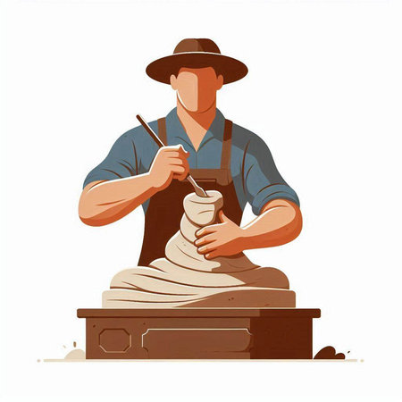 Potter at work, isolated on white background. Vector illustration.のイラスト素材