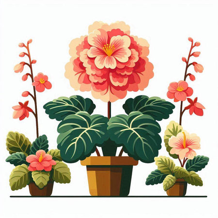 Flowers in pots on white background. Flat style vector illustration.のイラスト素材