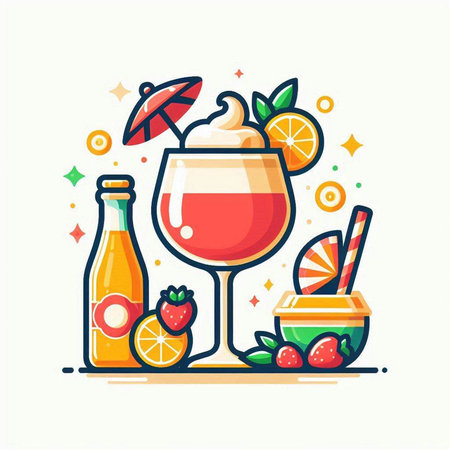 Fruit and berry cocktail. Vector illustration in flat style.のイラスト素材
