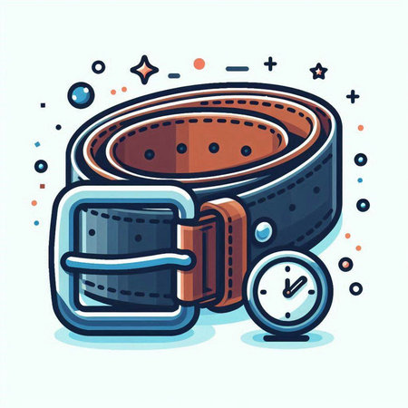 Men's leather belt with a buckle and watch. Vector illustration.のイラスト素材