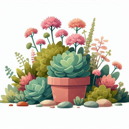 Flowerpot with succulents and cactuses. Vector illustration.のイラスト素材