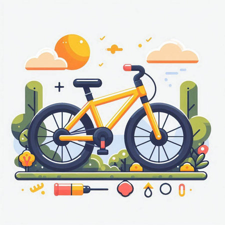 Bicycle repair service. Flat design vector illustration of modern bicycle.のイラスト素材
