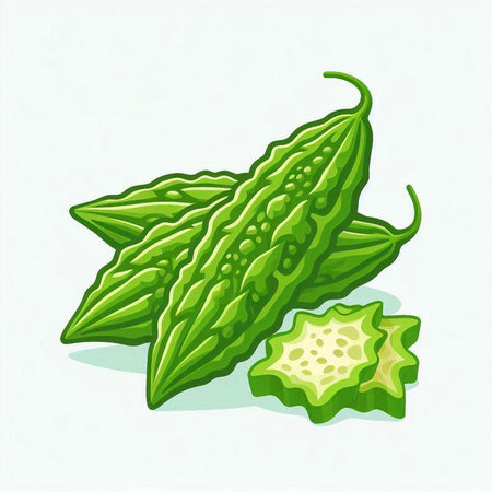 Bitter gourd isolated on white background. Vector illustration.のイラスト素材