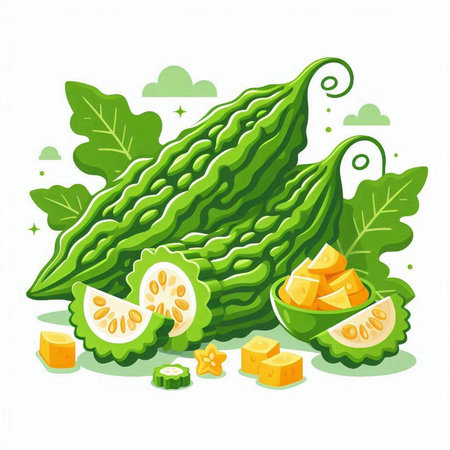 Bitter melon, kiwano, kiwano, kiwano, kiwano, kiwano, kiwano, kiwano vector illustration.のイラスト素材