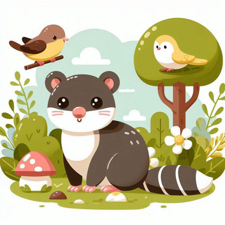 Cute cartoon animals in the forest. Vector illustration. EPS10のイラスト素材