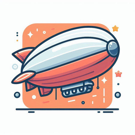 Vector illustration of airship icon on white background. Flat line art style design for web, site, advertising, banner, poster, board and print.のイラスト素材