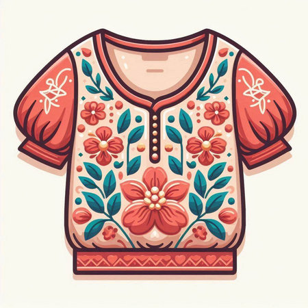 Hand drawn vector illustration of a sweater with floral ornaments.のイラスト素材