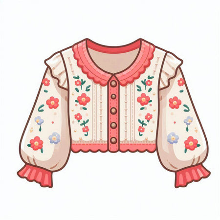 Illustration of a baby girl blouse with floral pattern on a white backgroundのイラスト素材