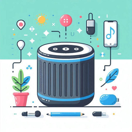Modern flat design vector illustration concept of smart speaker system and technology.のイラスト素材