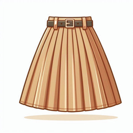 Illustration of a brown leather skirt with belt on a white backgroundのイラスト素材