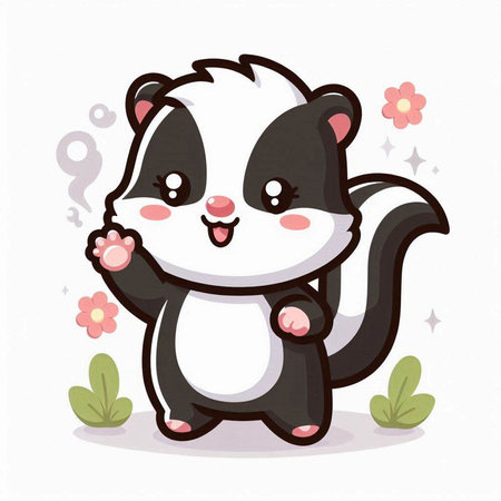 Cute skunk with flower and question mark on white background.のイラスト素材