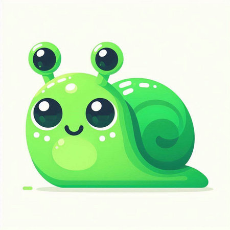 Cute cartoon green snail. Vector illustration isolated on white background.のイラスト素材