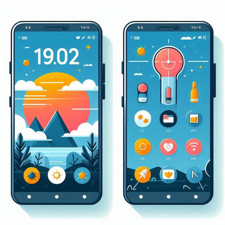 Flat design concept of augmented reality. Smartphone screen with flat icons. Vector illustrationのイラスト素材